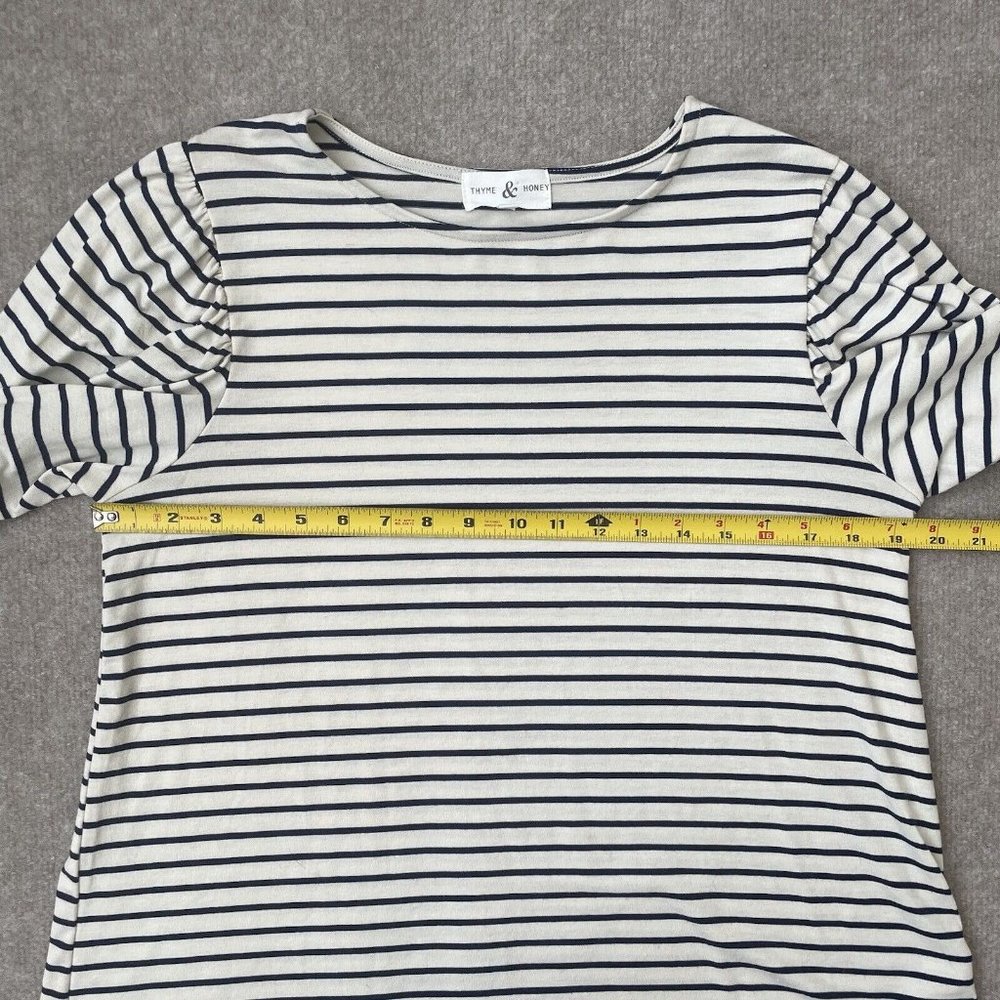 Thyme & Honey Shirt Womens Medium Cream Blue Striped Casual 3/4 Sleeve Casual - Picture 5 of 7